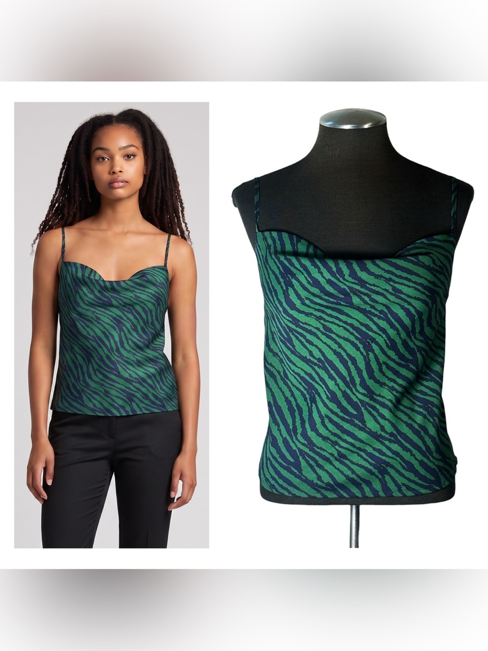 🆕 Nasty Gal – Zebra Cowl Neck Spaghetti Strap Tank Top – Size 2